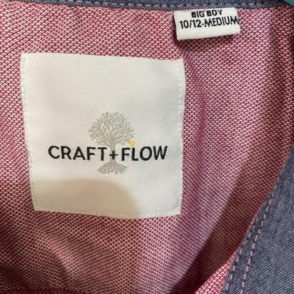 Craft+Flow pink & red checkered button-up shirt size Medium 10-12 - Picture 2 of 6